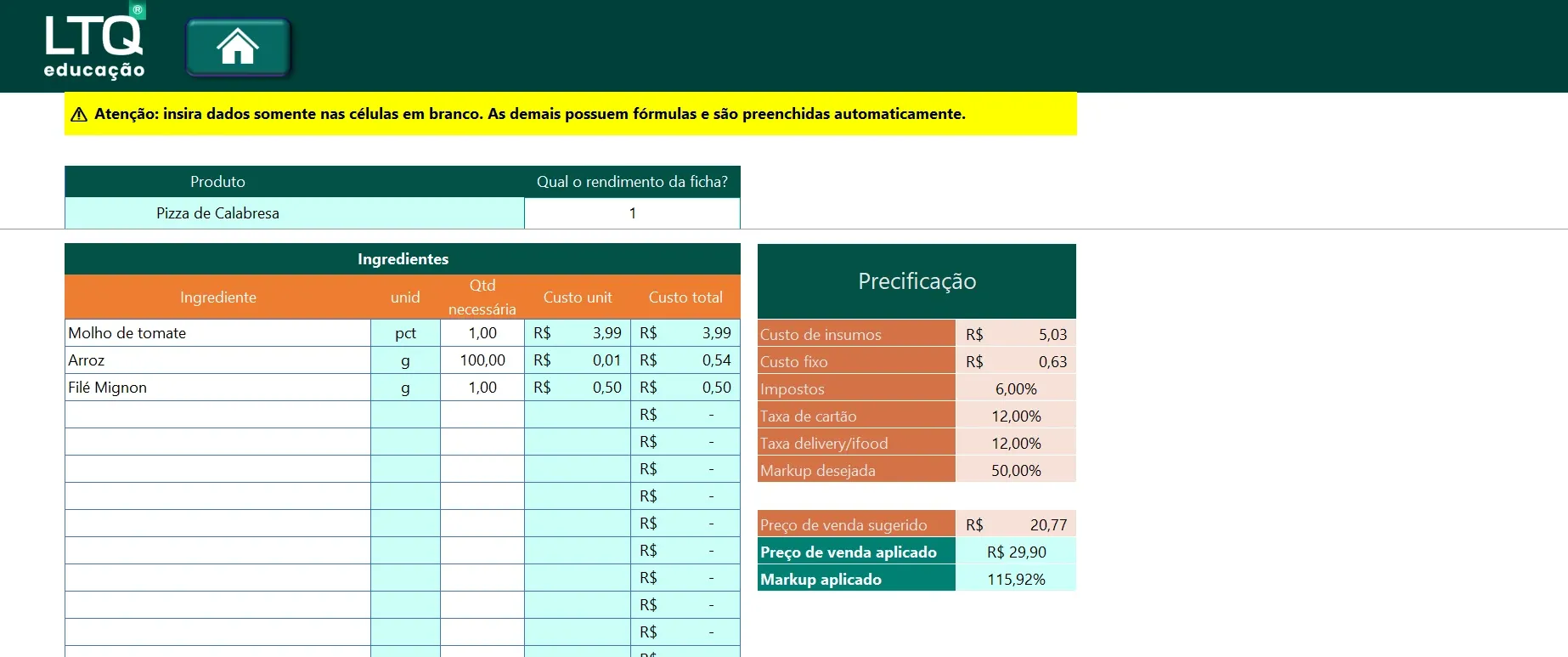 Fichas técnicas dos seus doces